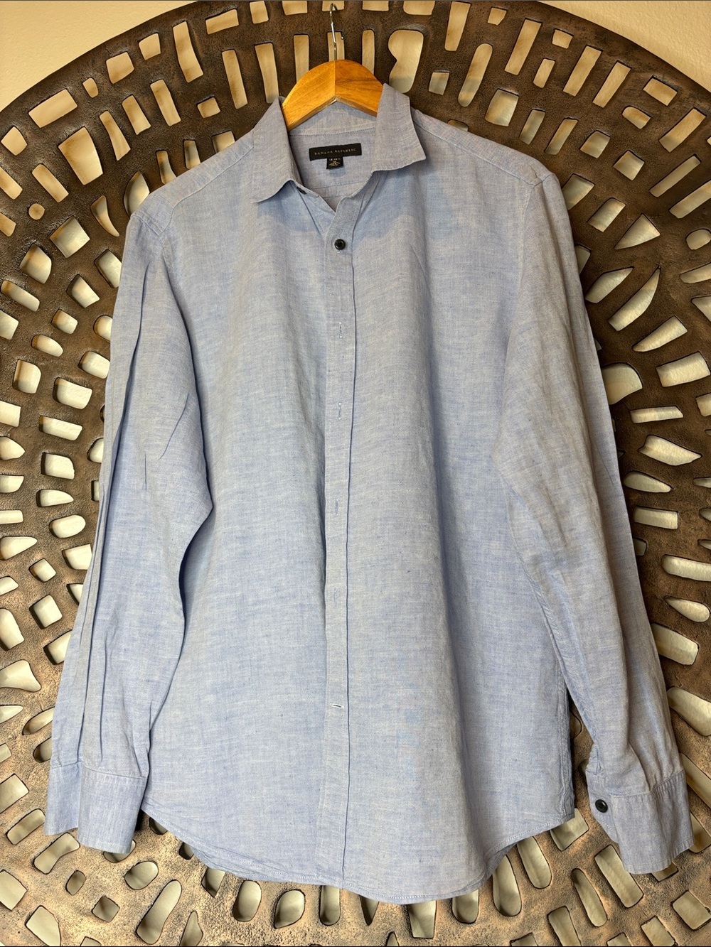 💙 Banana Republic Light Blue Linen Blend Dress Shirt Men's 15-15.5 Long Sleeve